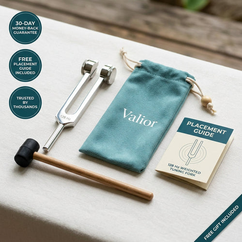 Valior 128 Hz tuning fork kit with mallet, pouch and placement guide