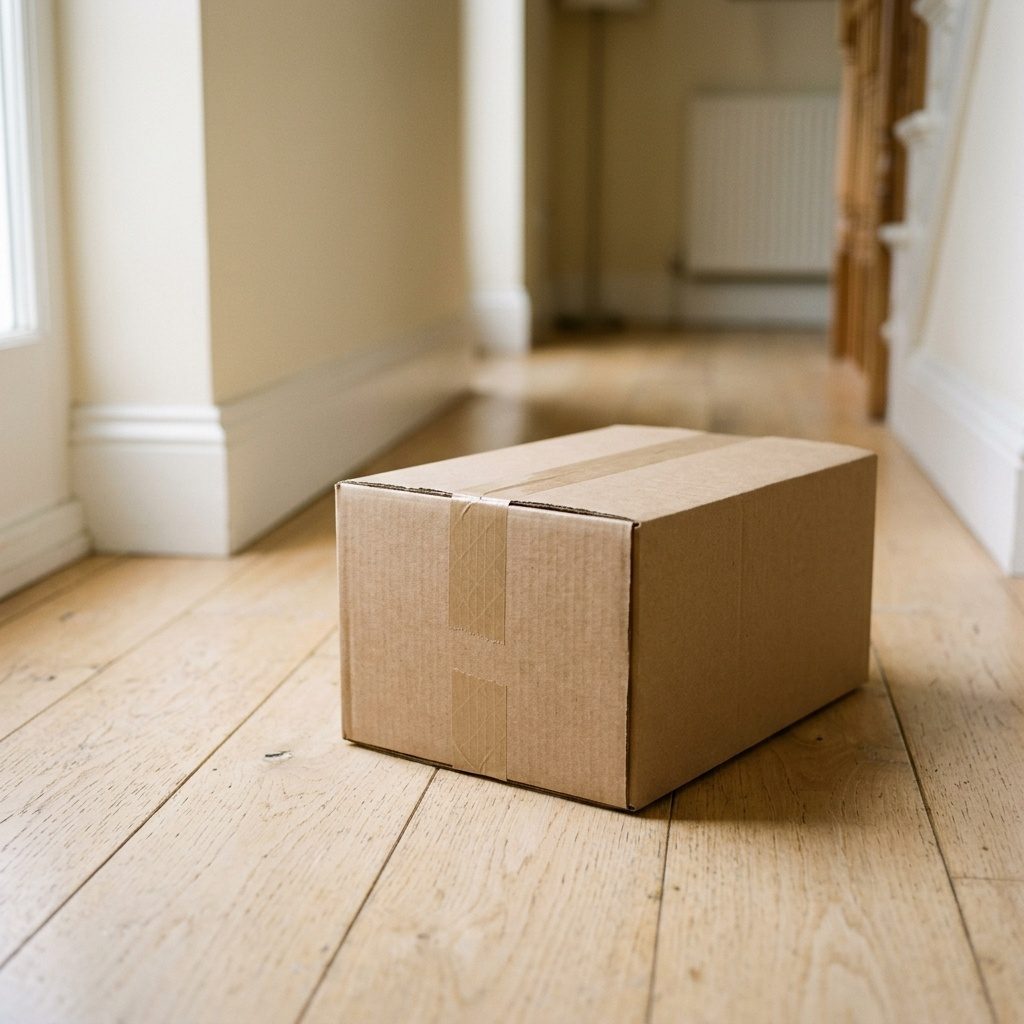 Plain unmarked delivery box on a doorstep