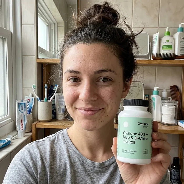 Rachel W., verified buyer, holding her Ovalune bottle